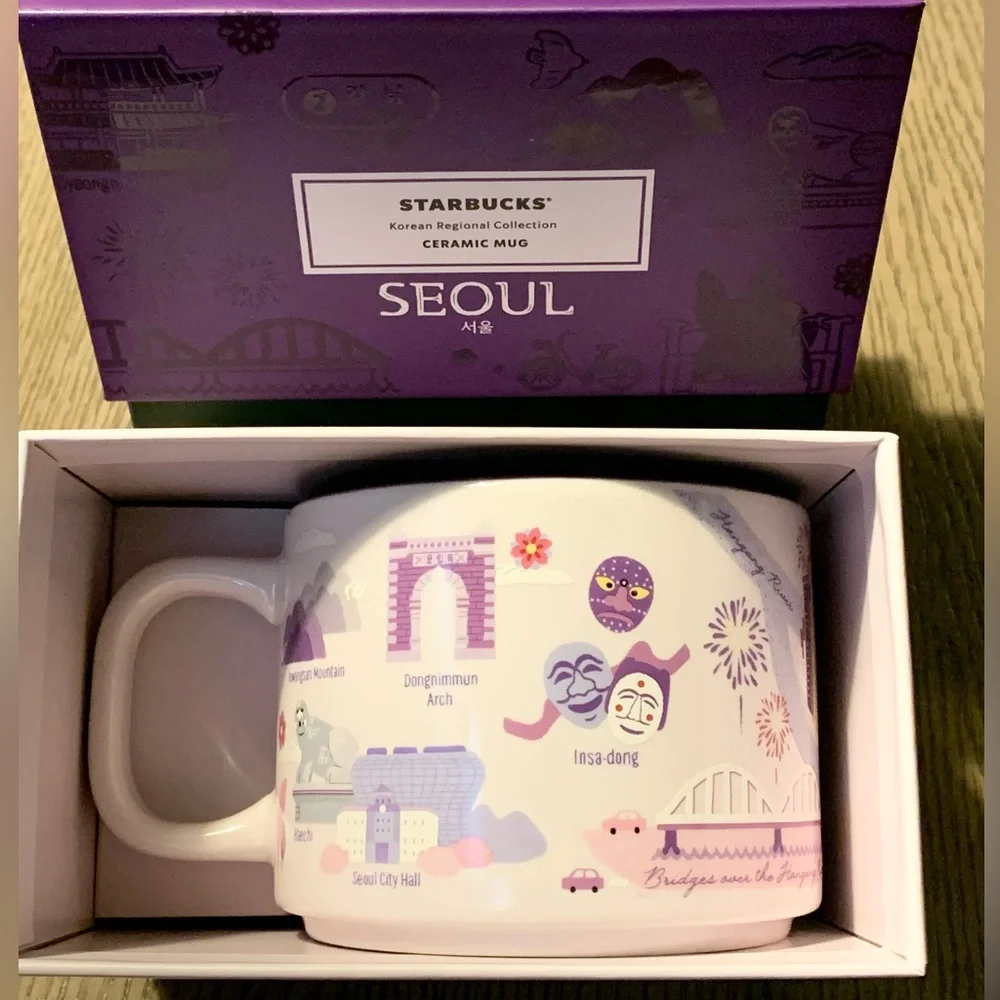 💜 Seoul, Starbucks Korea Mug w Purple & White. Featuring the popular landmarks - Picture 2 of 8